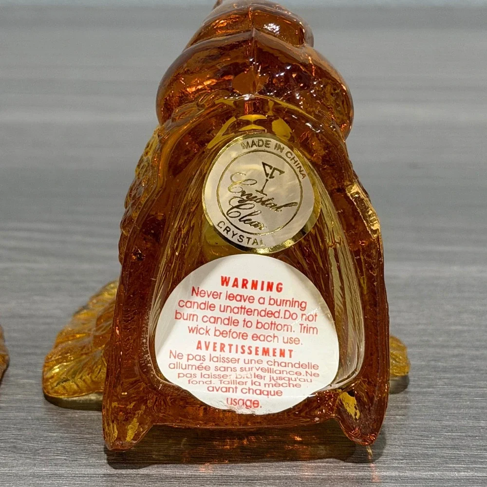 Crystal Clear 3in Amber Glass Turkey Candle Holders Set of 2 Thanksgiving Decor